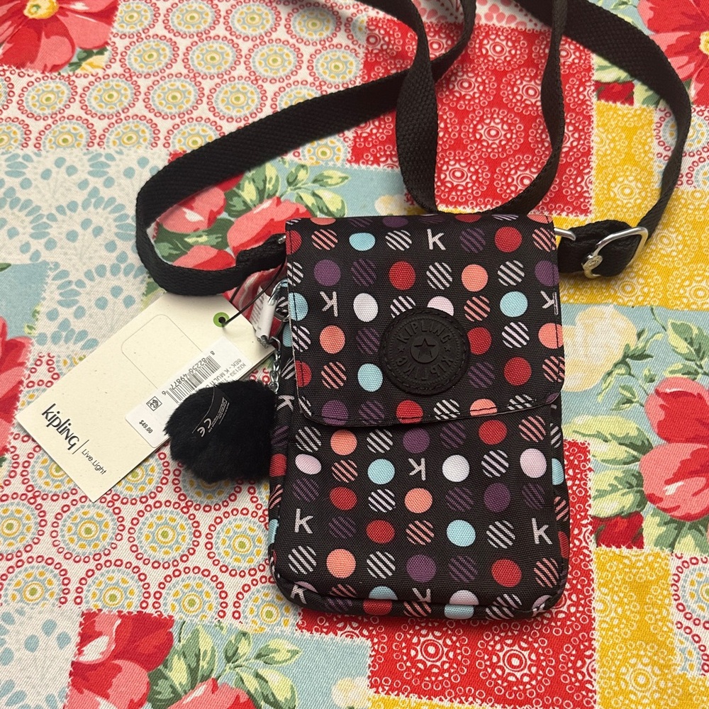Kipling Black Multicolor Dot Crossbody Bag